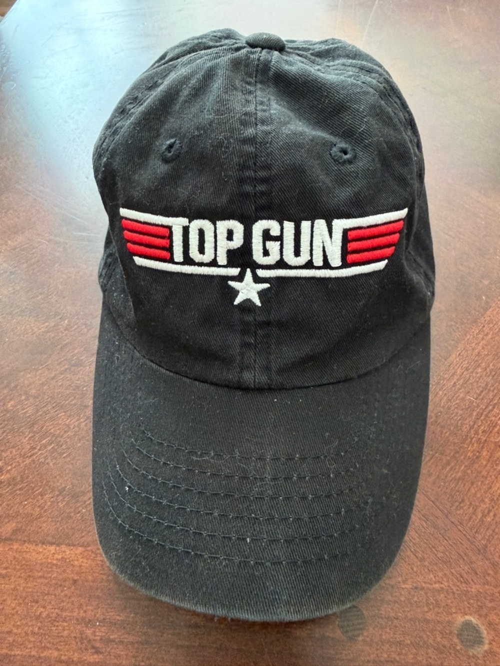 Top Gun Embroidered Baseball Cap - Black with Red & White Details